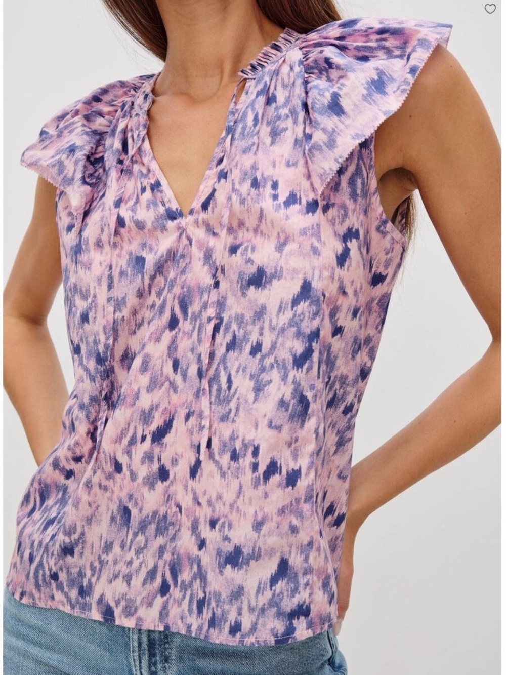 Rails Karysa Ikat Print Flutter Sleeve 100% Cotton Top Size M